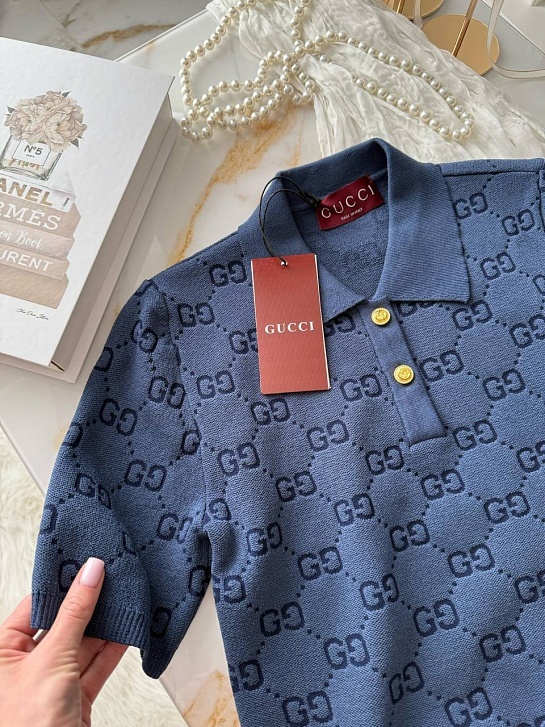 Синее женское поло Gucci GG monogram-pattern