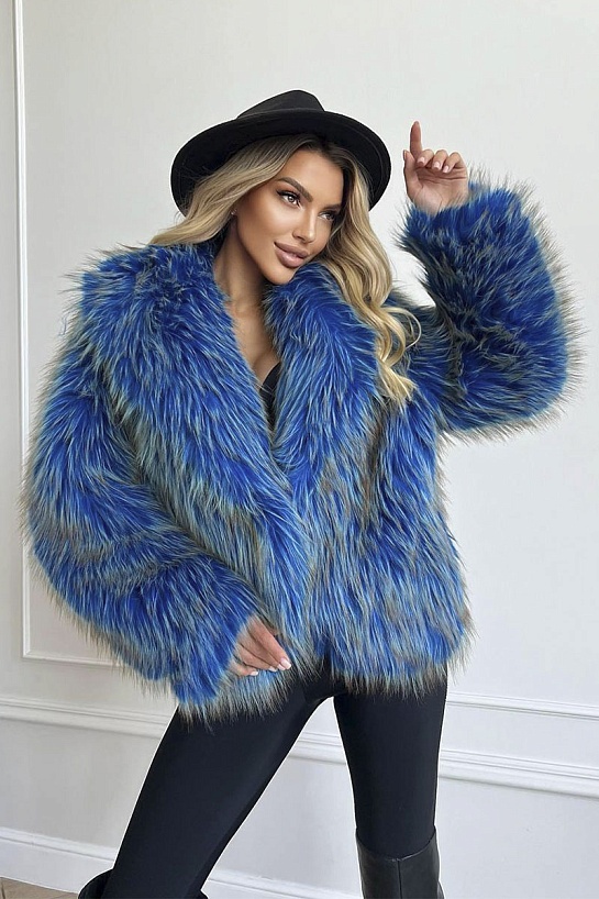 Женская эко шуба синего цвета