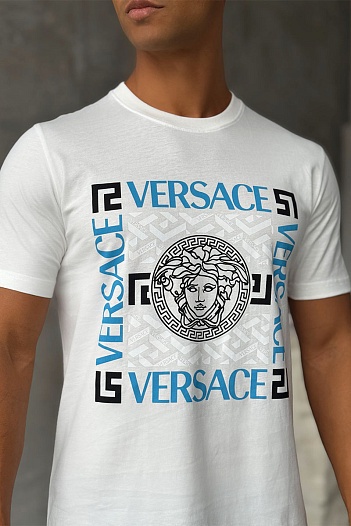 Мужская белая футболка Versace logo-print   