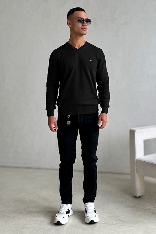 Мужской джемпер Tommy Hilfiger logo-embroidered - Black