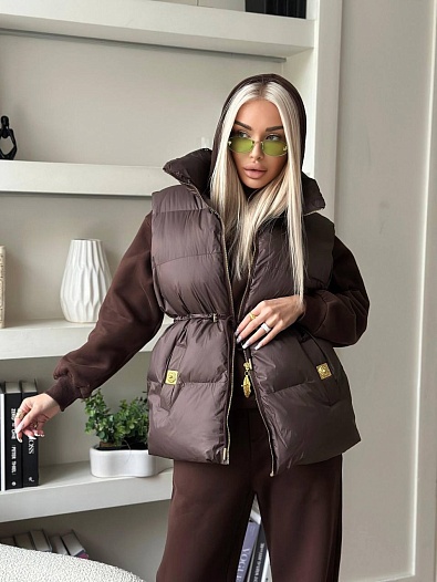 Женский костюм тройка на флисе Schiaparelli premium - Brown   