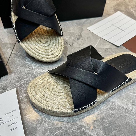 Мужские шлёпанцы Ermenegildo Zegna leather - Black