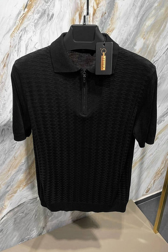 Мужское поло чёрного цвета Zilli zip neck