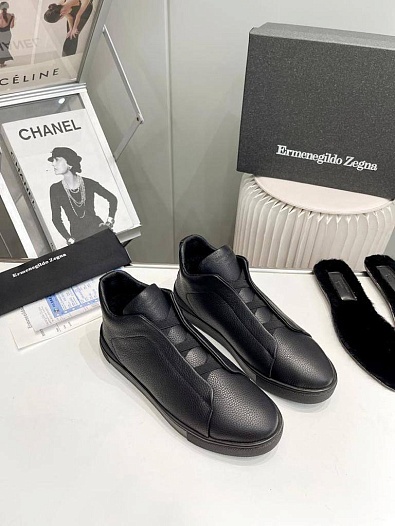 Кроссовки с мехом Ermenegildo Zegna Triple Stitch - Black   