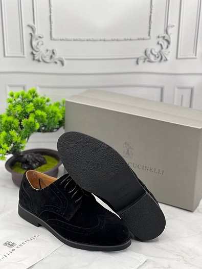 Мужские ботинки Brunello Cucinelli Suede Brogues - Black   