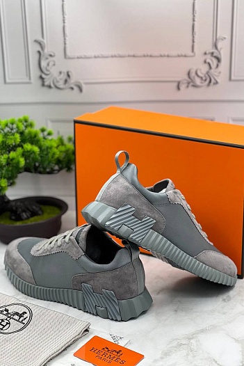Мужские замшевые кроссовки Hermes Bouncing - Grey   