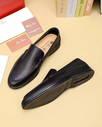 Мужские кожаные лоферы Loro Piana Summer Walk - Black   