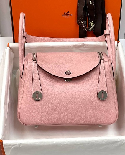 Женская кожаная сумка Hermes Lindy Premium 26x18x13 см - Pink   