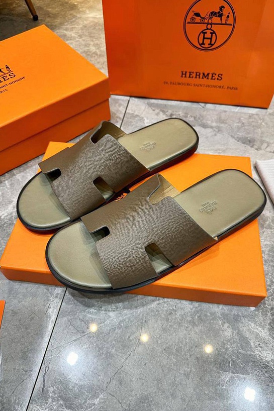 Кожаные шлёпанцы Hermes Izmir - Khaki
