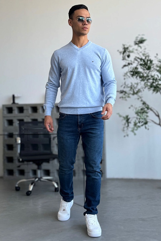 Мужской джемпер Tommy Hilfiger logo-embroidered - Blue