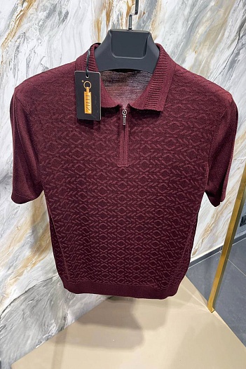 Мужское поло бордового цвета Zilli zip neck   