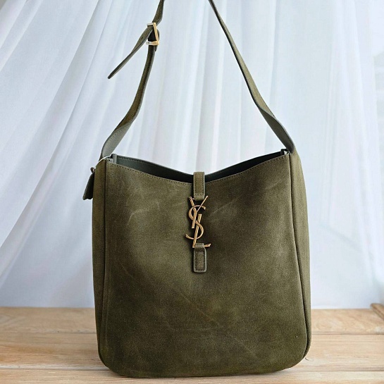 Женская зелёная замшевая сумка Yves Saint Laurent 37x29 см