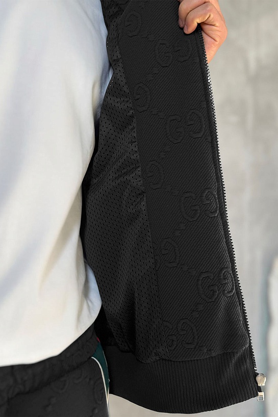 Чёрная кофта на молнии Gucci GG jacquard