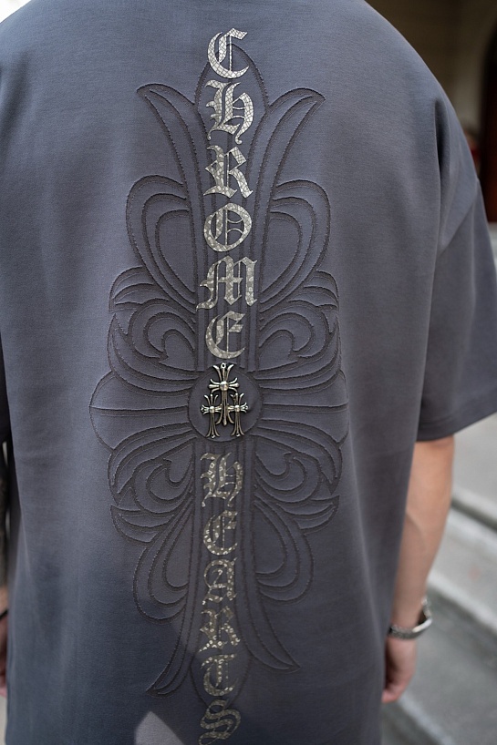 Серая оверсайз футболка Chrome Hearts Premium