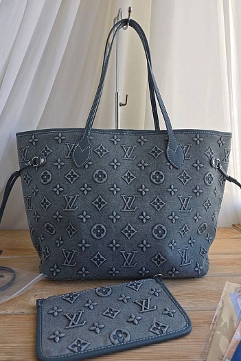 Джинсовая сумка Louis Vuitton Neverfull 32x28 см - Blue   