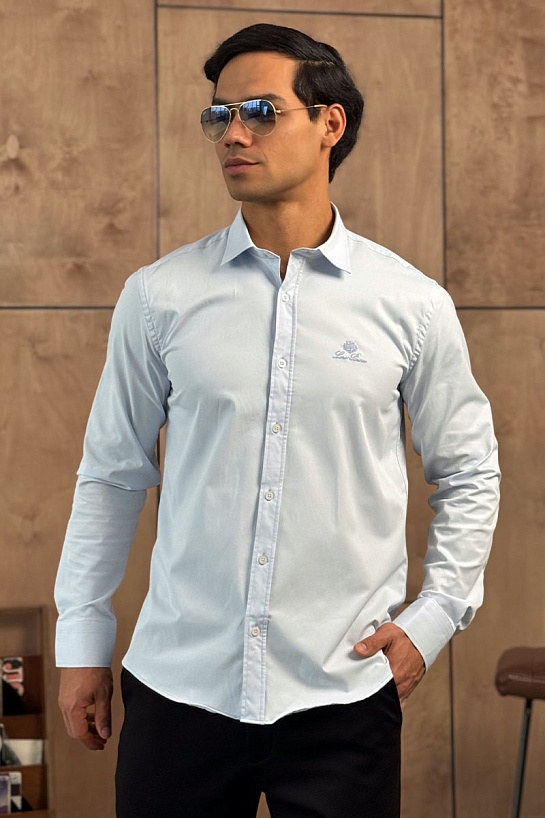 Мужская голубая рубашка Loro Piana logo-embroidered