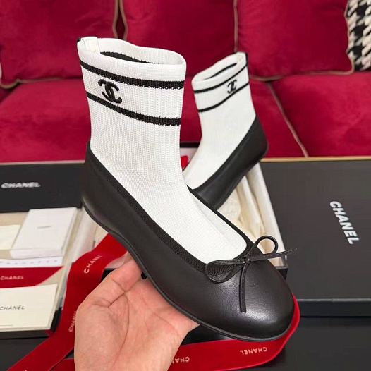 Женские кожаные балетки белого цвета Chanel premium   