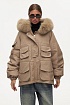 Женский бежевый пуховик с натуральным мехом Max Mara