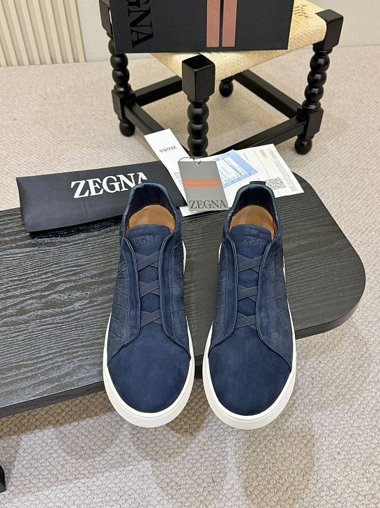 Мужские кроссовки Zegna Triple Stitch Alligator - Navy