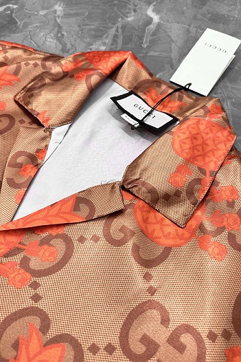 Мужская рубашка Gucci logo all-over - Brown   