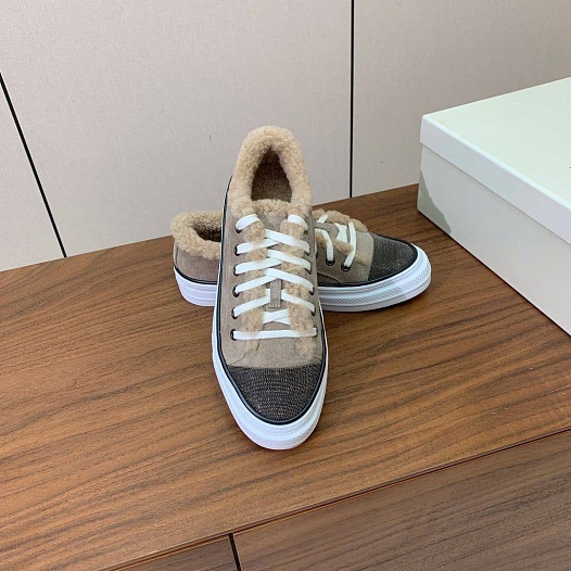 Женские кроссовки с мехом Brunello Cucinelli premium - Beige   