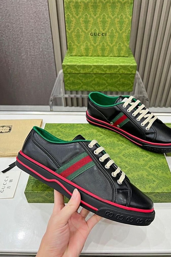Мужские чёрные кроссовки Gucci GG Monogram