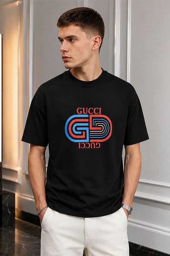 Чёрная оверсайз футболка Gucci GG logo-print