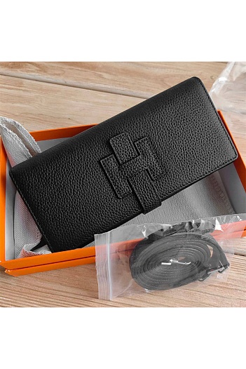 Кожаный клатч Hermes Jige Elan 20.5x9 см - Black   