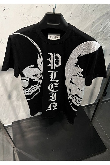 Чёрная оверсайз футболка со стразами Philipp Plein The Skull   