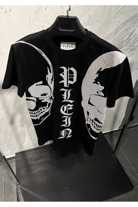 Чёрная оверсайз футболка со стразами Philipp Plein The Skull