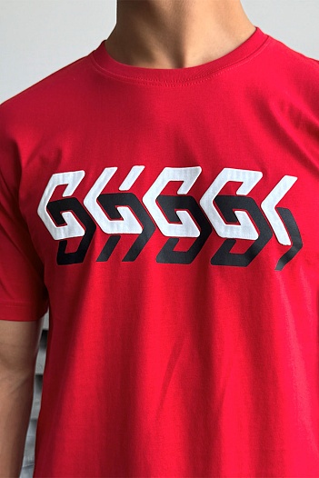 Мужская брендовая футболка Gucci красного цвета   