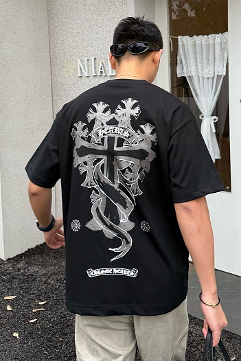 Чёрная оверсайз футболка Chrome Hearts Premium   