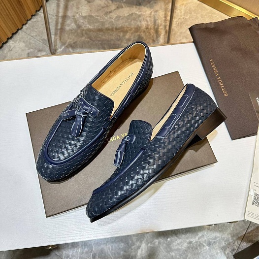 Мужские кожаные лоферы Bottega Veneta Intrecciato - Navy   