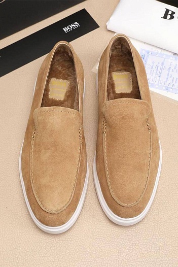 Замшевые лоферы с мехом Hugo Boss   