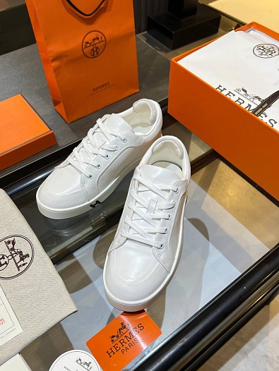Женские кожаные кроссовки Hermes Premium - White   