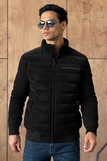 Куртка с вязаными рукавами Prada Linea Rossa - Black   