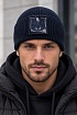 Брендовая тёмно-синяя шапка Moncler