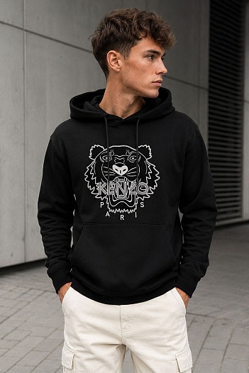 Худи чёрного цвета Kenzo Tiger logo-embroidered   