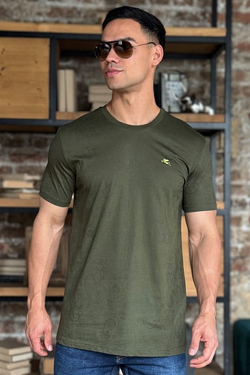 Тёмно-зелёная мужская футболка Etro embroidered-logo   