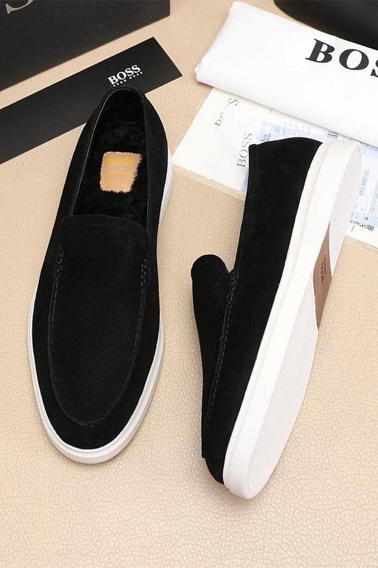 Замшевые лоферы с мехом Hugo Boss