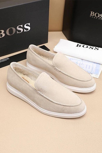 Замшевые лоферы с мехом Hugo Boss   