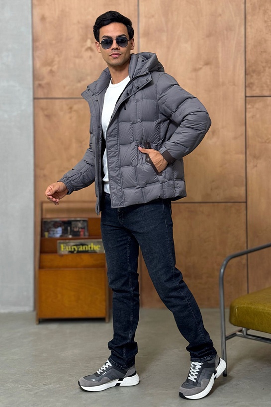 Мужской пуховик Zegna серого цвета