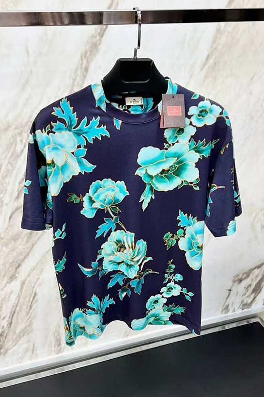 Тёмно-синяя футболка Etro floral-print