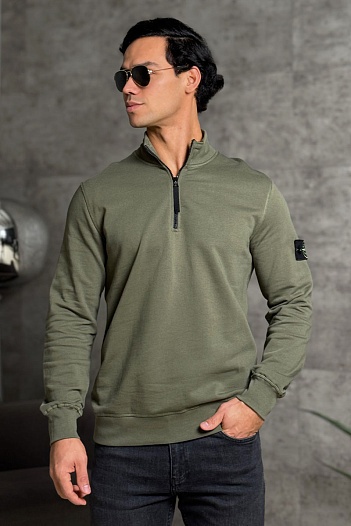 Мужская зелёная кофта с патчем на плече Stone Island Zip Neck   