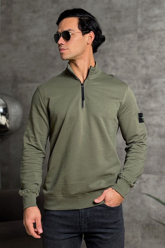 Мужская зелёная кофта с патчем на плече Stone Island Zip Neck
