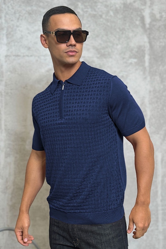 Мужское поло синего цвета Zilli zip neck