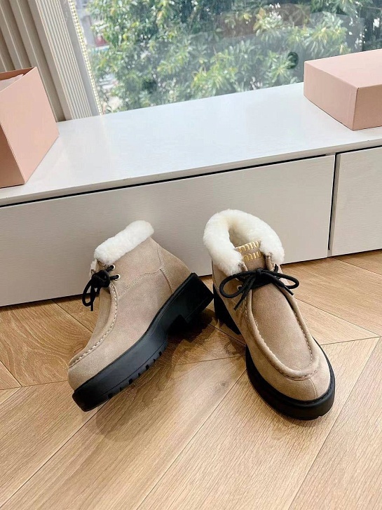 Женские замшевые ботинки с мехом MIU MIU Premium