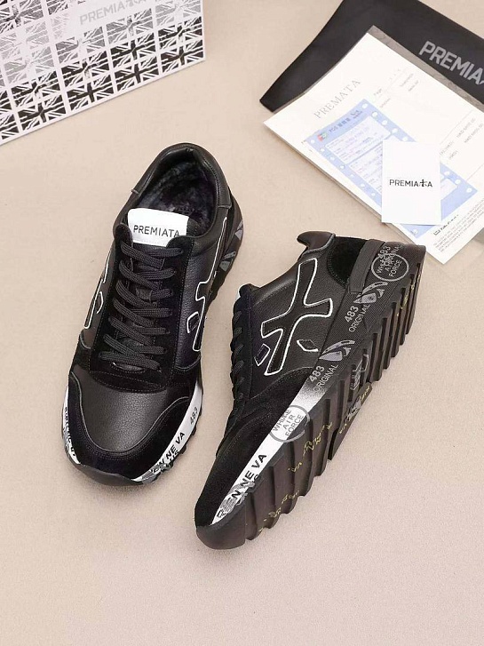 Комбинированные кроссовки с мехом Premiata low-top - Black