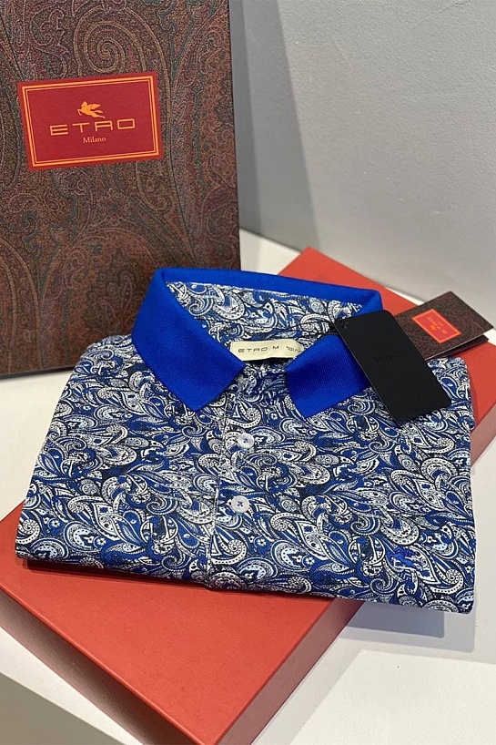 Мужское синее поло Etro с узором пейсли