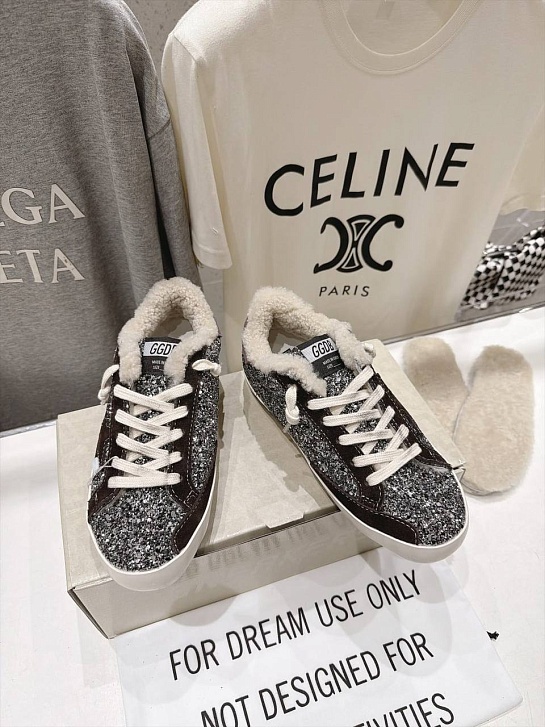 Женские комбинированные кроссовки с мехом Golden Goose Ball Star premium